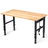 48" Height Adjustable Workbench, 2000 LBS Load Capacity Rubber Wood Top Workstation with Power Outlet and Foot Pads, Heavy-Duty Hardwood Worktable for Garage Workshop (with foot pads and socket,48'') GVGBUK