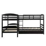 Bellemave Quad Bunk Bed with Trundle L-Shape Bunk Bed Twin Over Twin Corner Bunk Bed for 4 or 5 Kids Boys Girls Teens, Espresso Bellemave