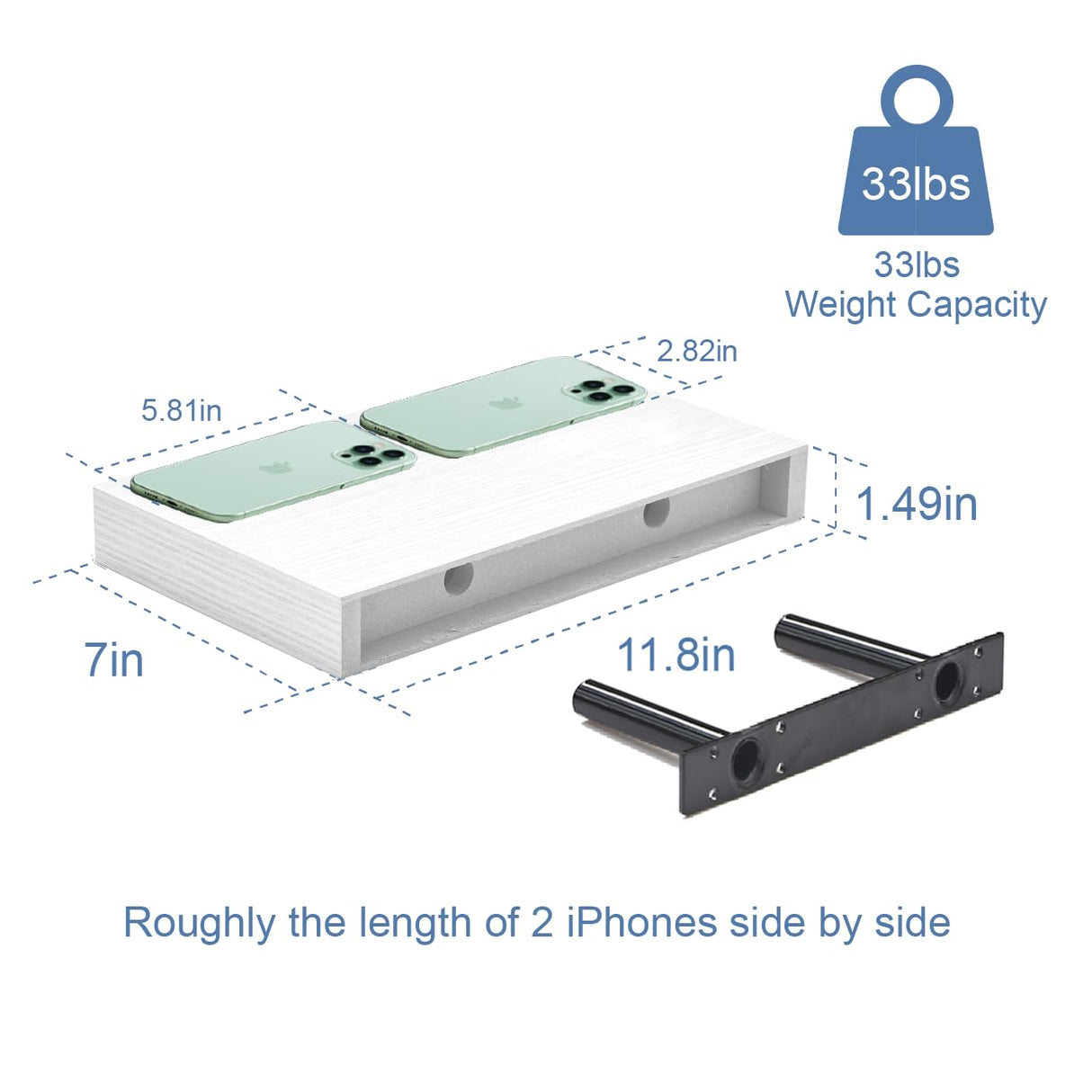 Mifurn White Shelves for Wall Floating Shelves Bathroom, Bedroom and Living Room, Wall Shelves & Book Shelf for Room, Hanging Shelf, Modern Wooden Mounted Floating Shelf, 12x7x1.5 in, Set of 2 Mifurn