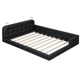 Merax Modern Tufted Plattform Bed with Headboard, Queen PU Leather Floor Day Bed Frame, No Box Spring Needed Black Merax