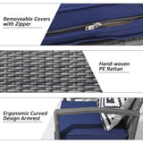 Patiorama 3 Pieces Outdoor Patio Furniture Set, Outdoor Wicker Conversation Set, Patio Rattan Chair Set, Modern Bistro Set with Coffee Table, Garden Balcony Backyard Poolside (Navy Blue) Patiorama