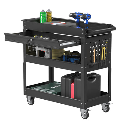 Kieperi 3 Tier Rolling Tool Cart, Rolling Tool Chest on Wheels for Mechanics,400 LBS Tool Cart with Drawers for Garage, Warehouse & Repair Shop (Black)