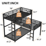 TURRIDU Heavy-Duty Triple Bunk Bed, Metal L-Shaped Bunk Bed for 3 Kids Adults with Built-in Ladder and Full-Length Guardrails, No Box Spring Needed & Space Saving Metal Triple Bunk Bed TURRIDU