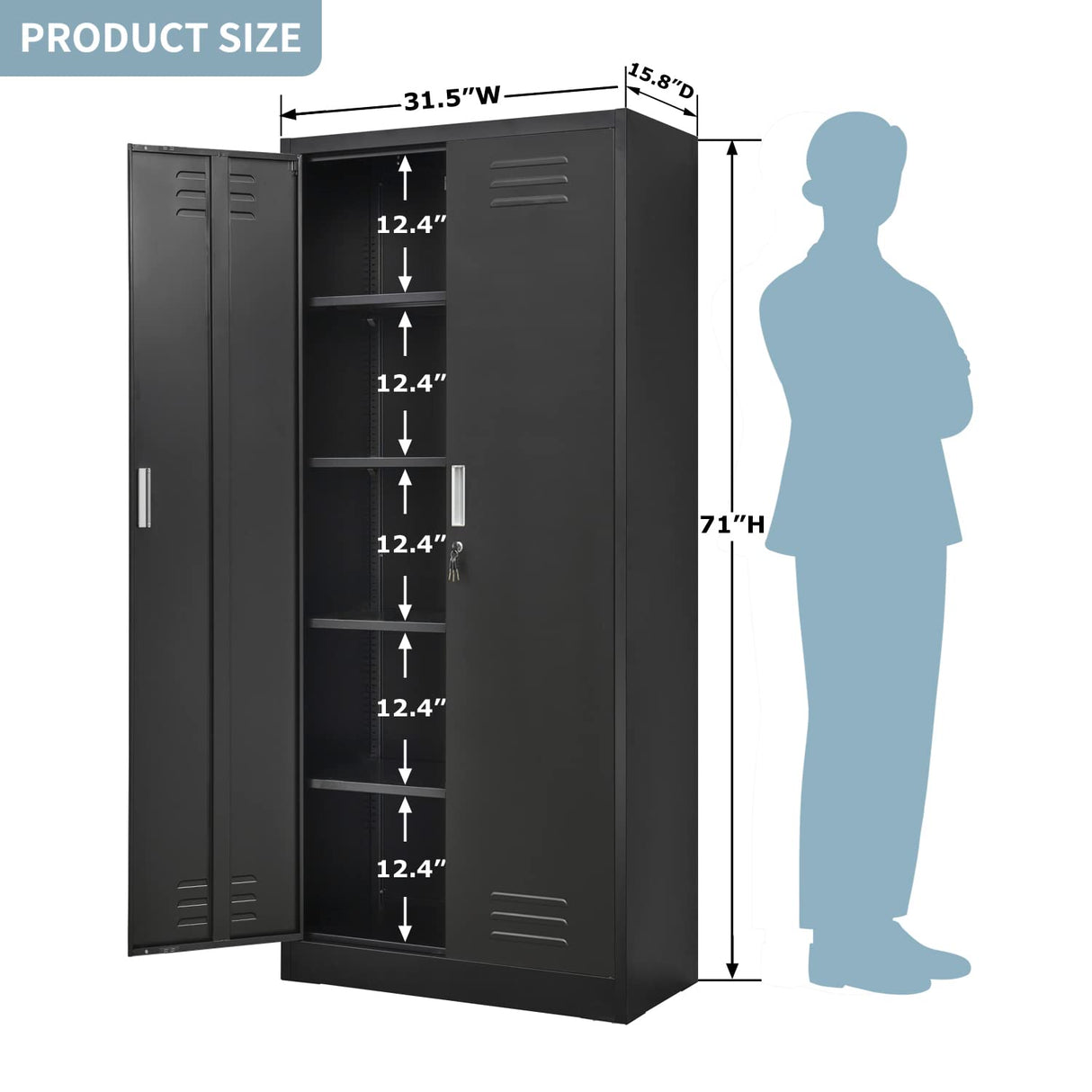 YEEZER Metal Storage Cabinet with Locking Doors and Shelves, 71" Large Garage Locker with 4 Adjustable Shelves, Steel File Cabinet for Office, Garage, Home & Pantry (White) YEEZER