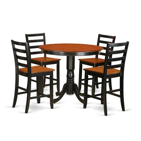 East West Furniture TRFA5-BLK-W 5 Piece Counter Height Pub Set Includes a Round Dining Room Table and 4 Kitchen Chairs, 42x42 Inch, Black & Cherry East West Furniture