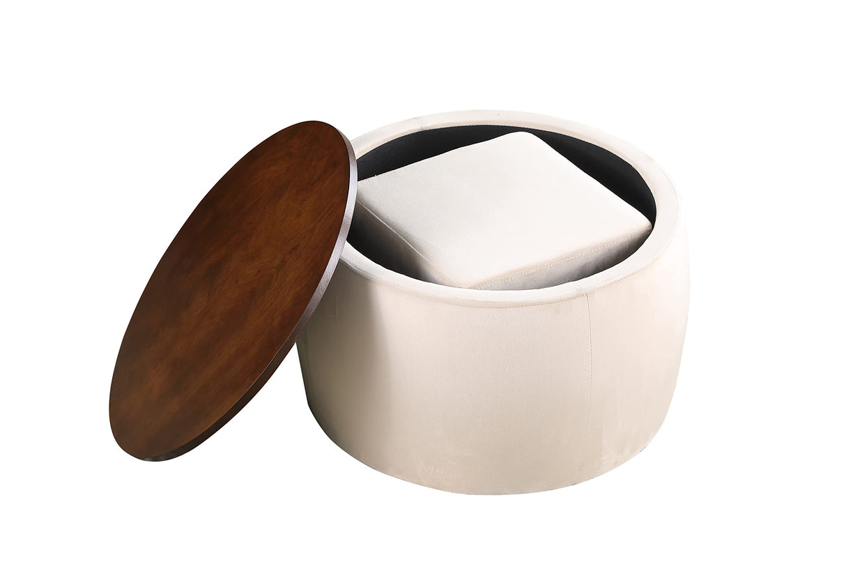 25'' Round Ottoman with Storage, Modern Velvet Circle Ottoman with Wooden Lid, Living Room Couch Side Table for Low Tea, Square Foot Stool Included (Beige) Tassullo