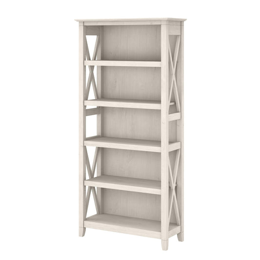 Bush Business Furniture Key West 5-Shelf Bookcase in Linen White Oak - Stylish Storage Solution for Any Room - WoodArtSupply