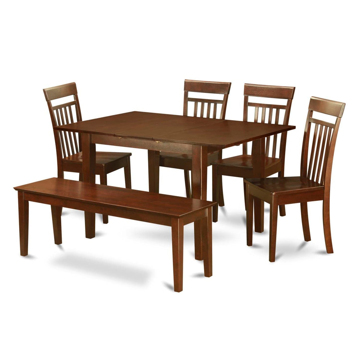 East West Furniture PSCA6C-MAH-W 6 Piece Room Furniture Set Contains a Rectangle Kitchen Table with Butterfly Leaf and 4 Dining Chairs with a Bench, 32x60 Inch - WoodArtSupply