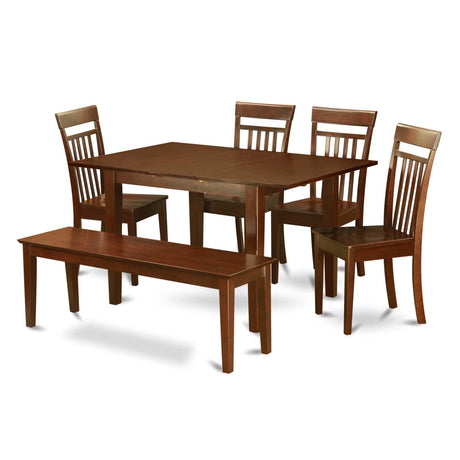 East West Furniture PSCA6C-MAH-W 6 Piece Room Furniture Set Contains a Rectangle Kitchen Table with Butterfly Leaf and 4 Dining Chairs with a Bench, 32x60 Inch East West Furniture
