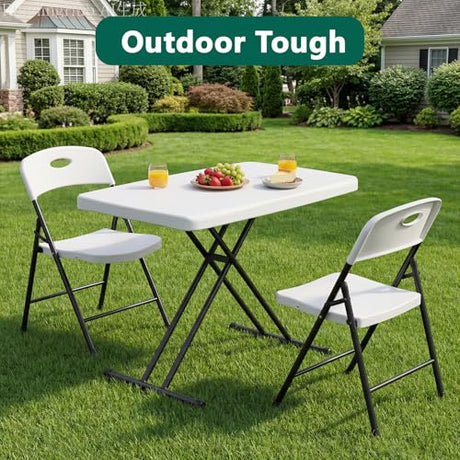 MAKE CHANGES Folding Table 30 Inch - Small Desk Adjustable Height TV Tray for Laptop, Couch, Camping - Heavy Duty Utility Foldable Table for Small Spaces, No Assembly Required, White Granite MAKE CHANGES