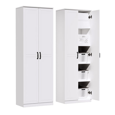 NewBeth 71" Tall Pantry Cabinet/Storage Cabinet, Wood Cupboard with 2 Door and 3 Adjustable Shelves for Kitchen, Dining Room, Living Room, Bathroom (Style 2)