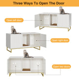 Cat Litter Box Enclosure for 2 Cats, 47.6’’ Litter Box Furniture Hidden with Scratch Pad, Double Room Large Cat Cabinet, Indoor Pet House TV Stand Side Table,Cats Washroom, White Halitaa