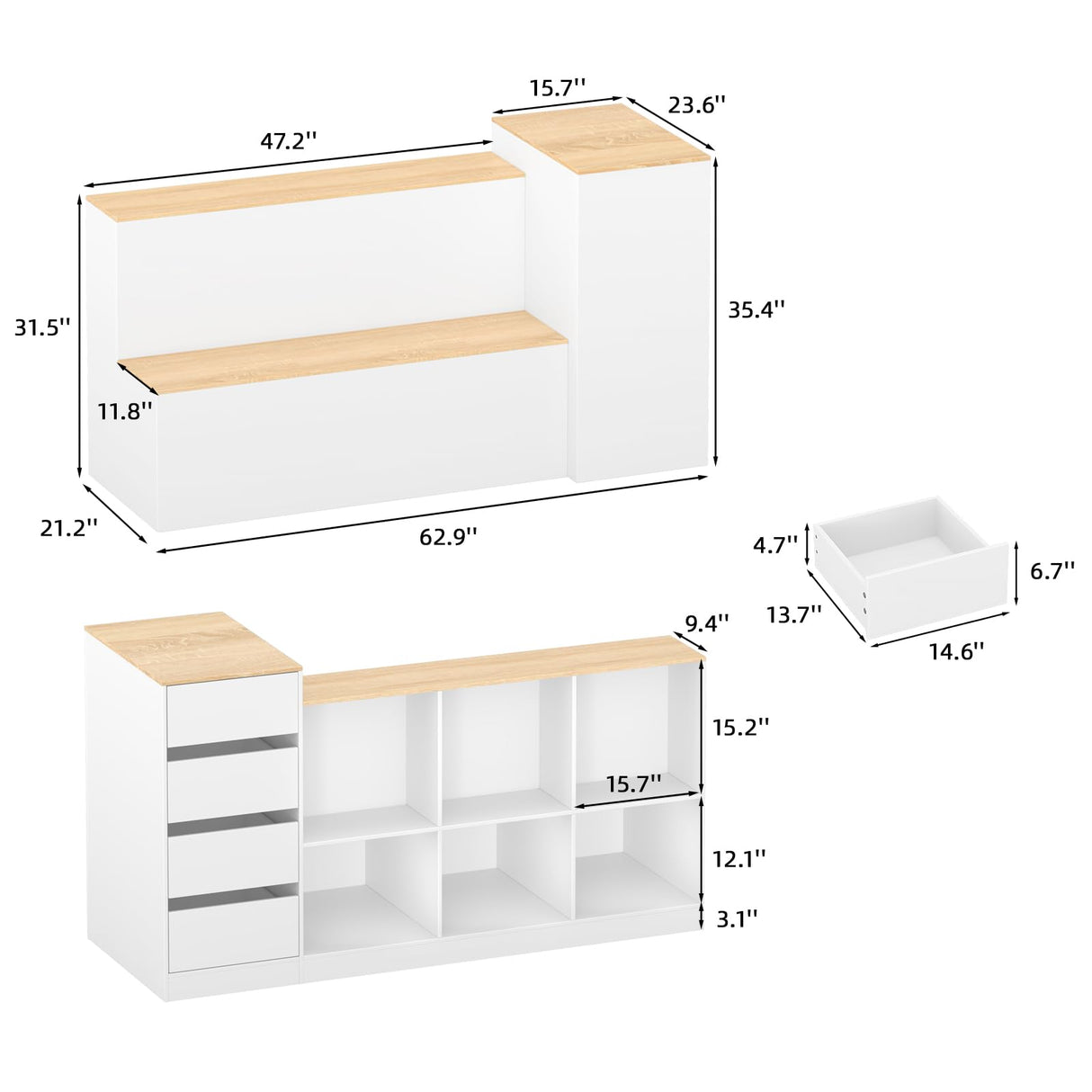 ZORPLIX Display Stand, Closet Island with Drawers, Wardrobe Armoire Island, Bedroom Island with Shoe Bench and Storage Compartment, Island Dresser for Closet, Clothing Store ZORPLIX