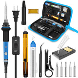Soldering Iron, Soldering Iron Kit Electronics, 60W Adjustable Temperature Welding Tool, 5pcs Soldering Iron Tip, Soldering Iron Stand, Desoldering Pump, Tweezers, Solder Wire, Rosin, Carry Bag HANDSKIT