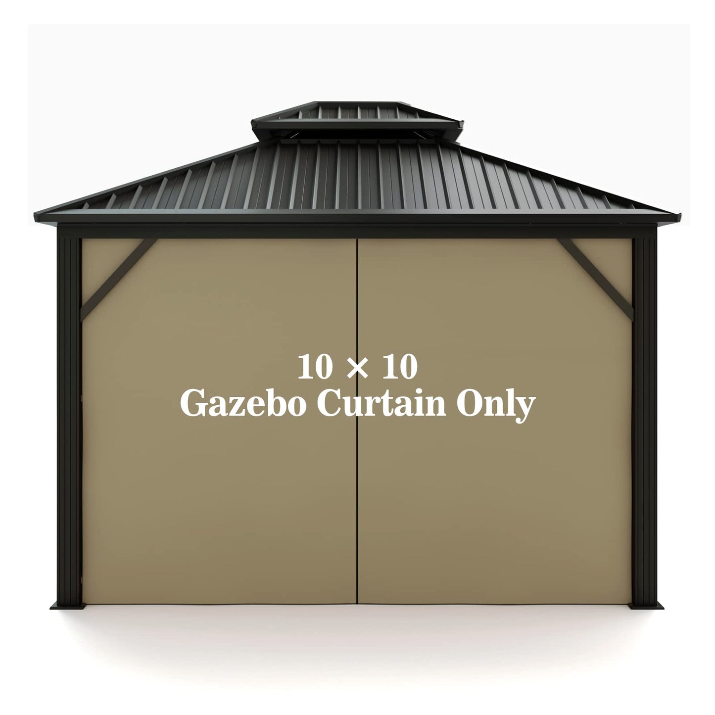 Gazebo Universal Replacement Privacy Curtain – Hugline 10' x 10' Gazebo Side Wall Outdoor Privacy Panel with Zipper (Khaki)