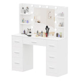 Irontar Vanity Desk, Makeup Vanity with 10 LED Lights & 7 Metal Sliding Drawers, Brightness Adjustable, Vanity Table with 6 Open Shelves, Makeup Table for Women, White WDT005W Irontar