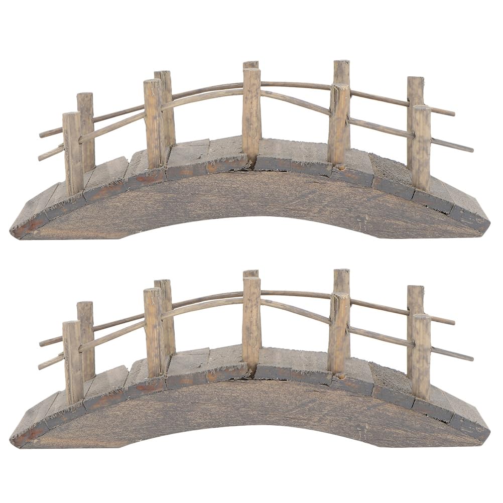 Gadpiparty Garden Bridge 2pcs Miniature Wooden Arch Bridge Model Mini Garden Ornaments Micro Landscape Decor Miniature House Decorations - WoodArtSupply