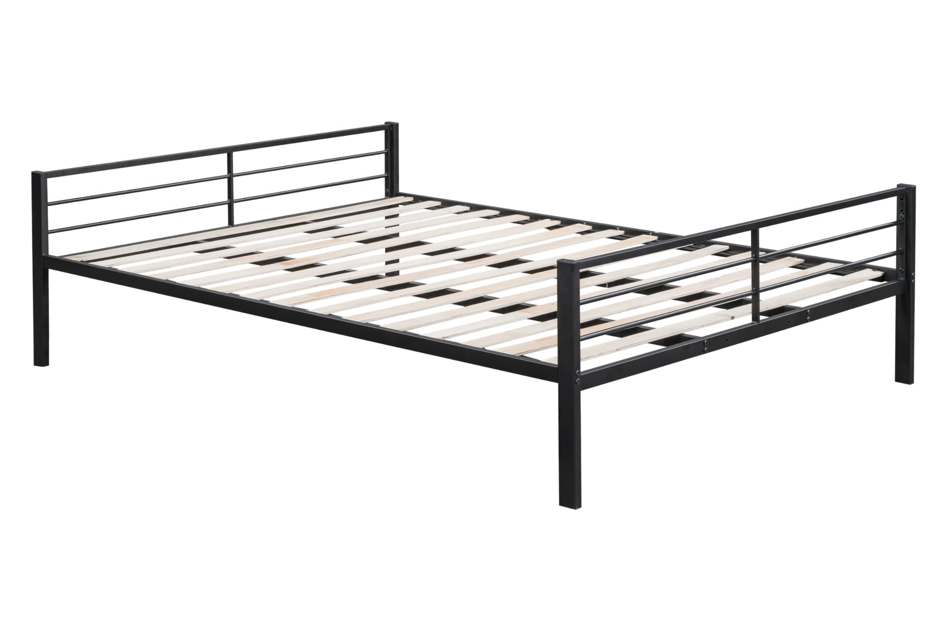 DNYN Space-Saving Full over Queen Bunk Bed with Metal Slat Support in Black - WoodArtSupply