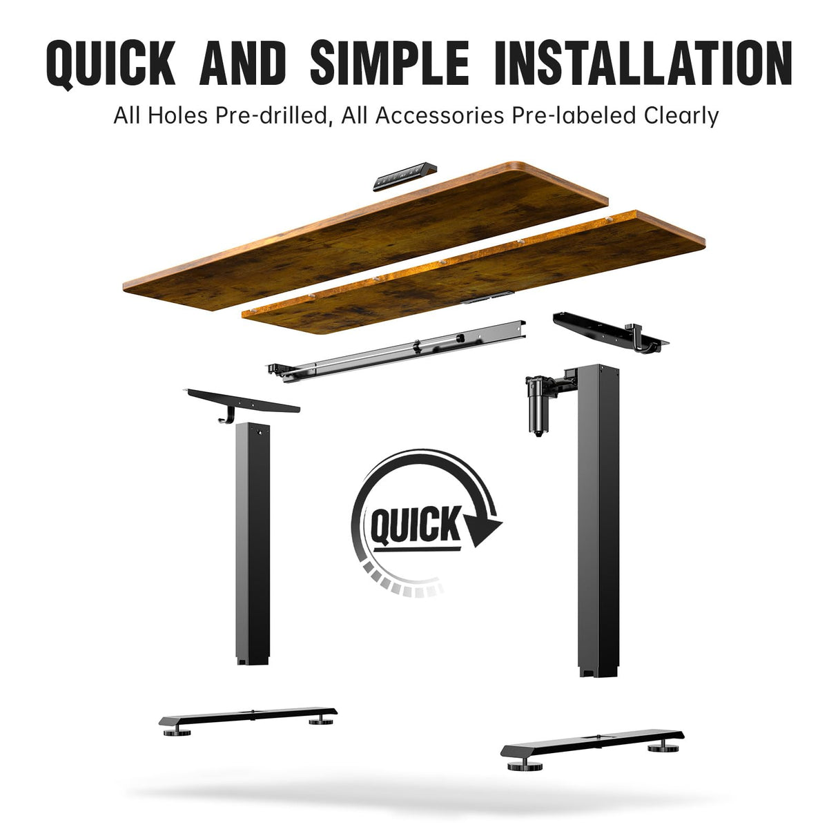 Veken 55 Inch Electric Standing Desk, Height Adjustable Sit Stand Up, Wood Desktop, Work Home Office Computer PC Table, Tall Standup Workstation, Writing Study Rising Desks, Brown Veken