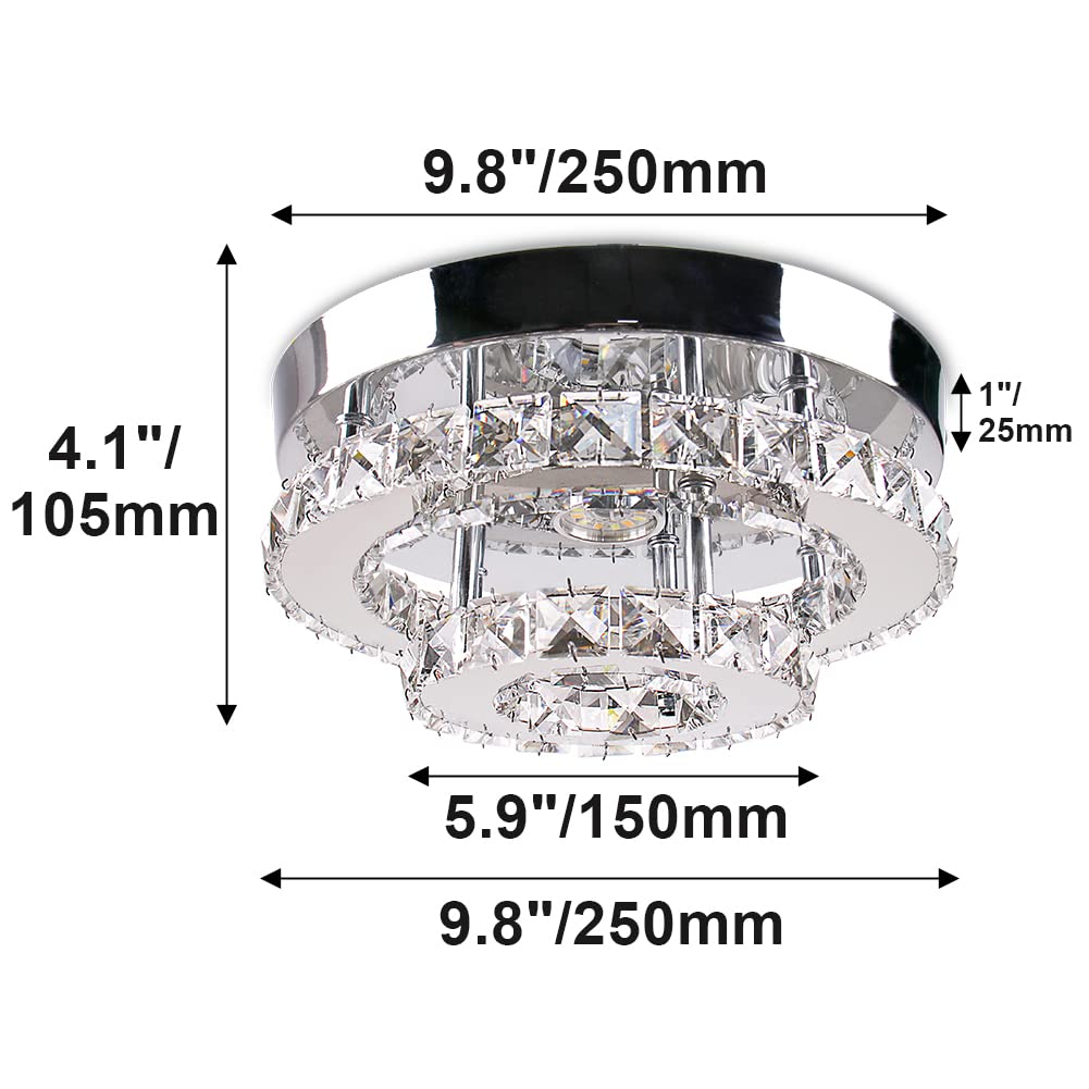 Cainjiazh Mini Chandelier LED Crystal Ceiling Light 2 Layers Flush Mount Ceiling Light Modern Chandelier Lighting for Hallway Staircase Kitchen Bathroom (Cool White) Cainjiazh