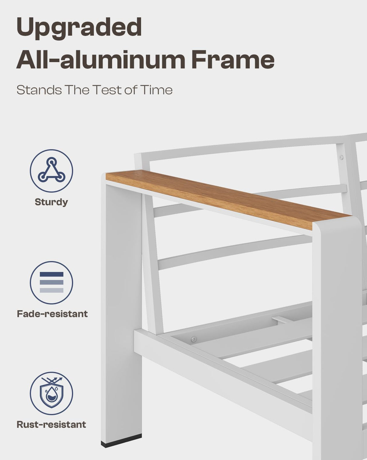 Oasbira Aluminum Outdoor Patio Furniture Set with Coffee Table, 5 Piece Patio Conversation Sets with Washable Thick Cushions, Patio Sectional Furniture Set for Porch, Balcony, Deck, White Oasbira