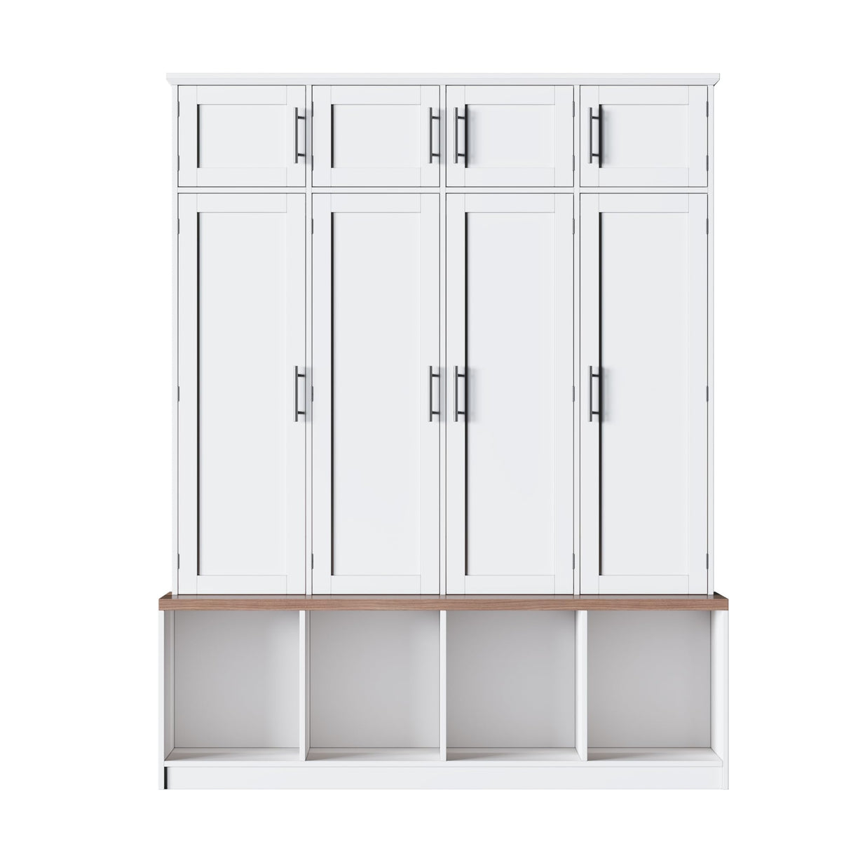 Merax Hall Tree with Entryway Bench and Shoe Cabinet, Multi-Functional Seating Bench with 4 Hanging Hooks and 8 Doors, White Merax