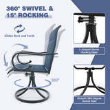 MELLCOM 5 Pieces Outdoor Dining Set, 4 Swivel Rocker Chairs with High Back Textilene & Square Metal Dining Table with Umbrella Hole, Patio Furniture Set for Porch, Garden, Backyard, Deck, Blue MELLCOM