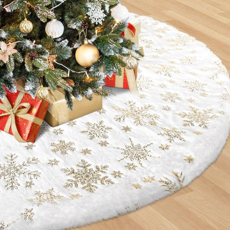 EverMerry Christmas Tree Skirt, 36 inches White Luxury Christmas Tree Skirts with Snowflake, Xmas Tree Skirt Decorations for Christmas New Year Party Decor EverMerry