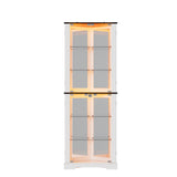 PAKASEPT 71'' Farmhouse Corner Display Curio Cabinet with LED Lights&Tempered Glass Doors,Display Case with Light Strip,Shelves,Floor Standing Liquor Wine Cabinet Storage Rack for Bar,White PAKASEPT