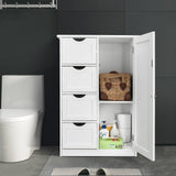 Bonnlo Compact White Wooden Bathroom Storage Cabinet with 4 Drawers and Cupboard Bonnlo