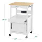 Best Choice Products Rolling Kitchen Island Cart, Single Door Cabinet w/Drawer, Sliding Tray, Hidden Outlet, Hooks, & Lockable Wheels - Simply White Best Choice Products