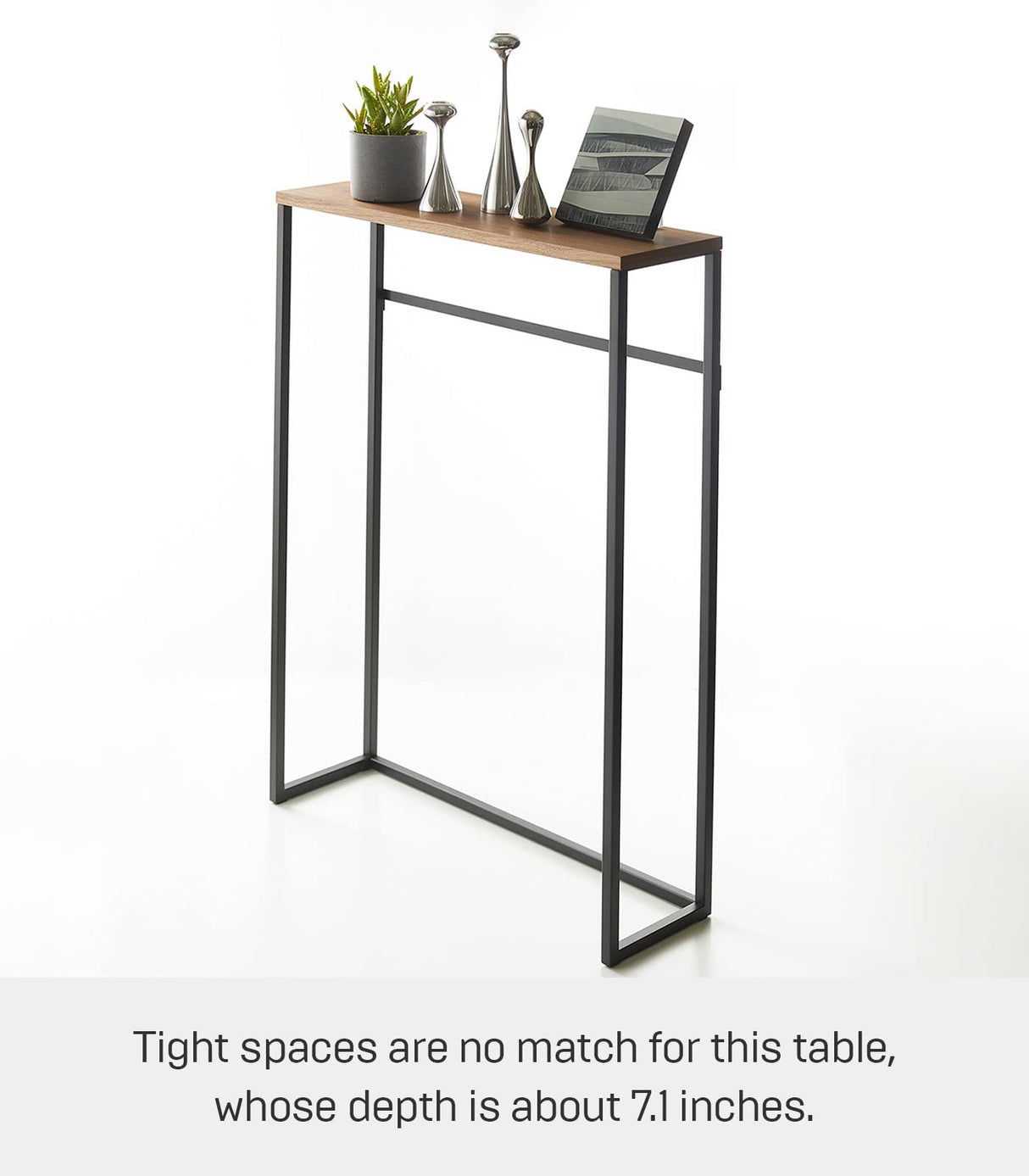 Yamazaki Home Modern Slim Console Table, Slim Narrow Accent Table for Entryway Or Living Room, Metal and Wood Skinny Hallway or Sofa Table Steel One Size Black YAMAZAKI