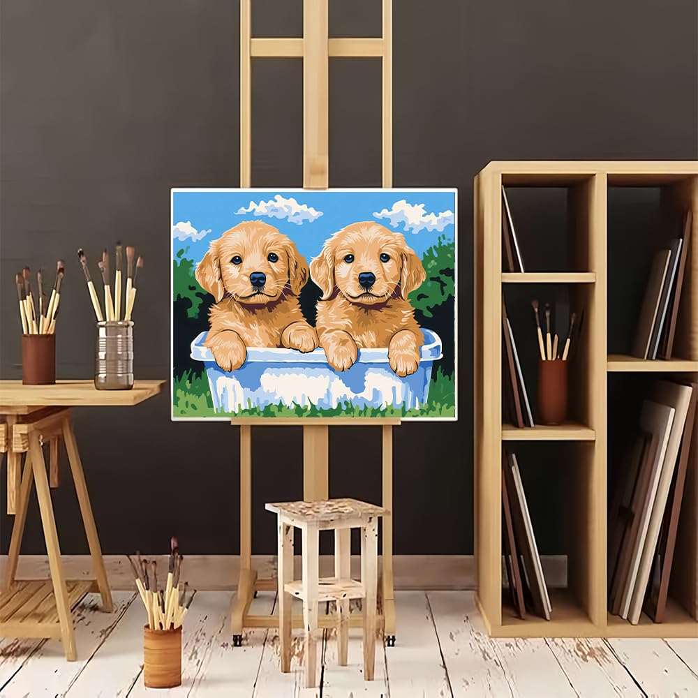 Natuyalo Paint by Numbers Kit for Adults - Cute Puppies DIY Adult Paint by Number Kits Animals Acrylic Canvas Painting for Adults Beginners Art Crafts Without Frame, 16x20 Inch Natuyalo