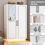 Lihimte 70" Armoire Wardrobe with Mirror Doors and LED Lights, 2 Doors Closet with Hanging Rod and Shelves, Large Capacity Wooden Storage Cabinet for Home, Bedroom, Office, Laundry Room, White Lihimte