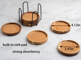 Wood Coasters for Drinks Absorbent with Holder, Acacia Wood Cork Coaster Rustic Coasters for Coffee Table Dining Table Wooden Table Coasters for Farmhouse Desk, Set of 6 WLWNWFT