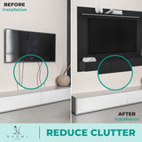 Naomi Home Bliss Modern Freestanding Wall Mounted Entertainment Center Floating TV Wall Panel for 70 inch TVs, Home Theater with LED Strip, Pull-Out Drawers and Overhead Shelf – Black, Solid Pine Wood Naomi Home