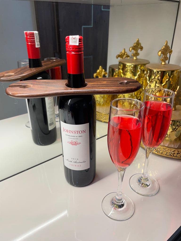 Frescorr - Wine Bottle & Glass Holder | Handmade Antique Wood(one of The World's Finest Wood) Stand for Wine for Two Glasses & Bottle (Dalbergia Sissoo) Frescorr