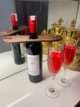 Frescorr - Wine Bottle & Glass Holder | Handmade Antique Wood(one of The World's Finest Wood) Stand for Wine for Two Glasses & Bottle (Dalbergia Sissoo) Frescorr