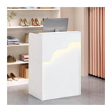 Reception Desk with Counter LED Light, Modern Front Desk with Lockable Drawer, White Retail Checkout Counter for Clothing Store Lobby Beauty Salon (White, 37.8x31.5x15.7in) CDDUOLA
