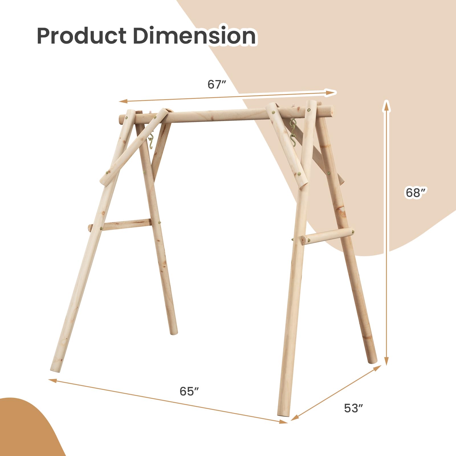 Tangkula 770lbs Porch Swing Frame, Heavy Duty A-Frame Wooden Swing Stand with Reinforced Bars, Freestanding Log Porch Swing Frame Only for DIY Painting, Ideal for Porch, Lawn, Garden, Backyar - WoodArtSupply