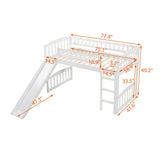 Bellemave Twin Loft Bed with Slide and Ladder, Low Loft Bed for Kids, Wood Loft Bed, for Boys Girls,White Bellemave