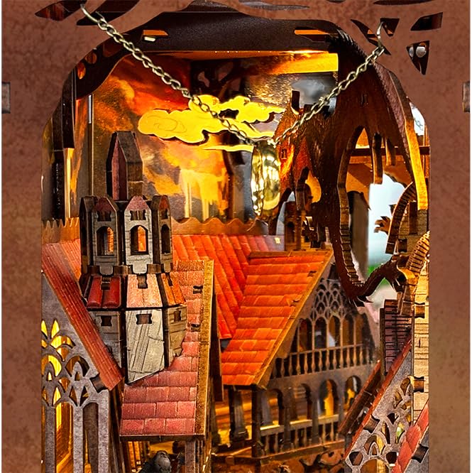 IBOHEYE Book Nook with LED Light - 3D Puzzles for Adults, DIY Miniature House Kit,3D Creative Decorative Bookend, Magic Book Nook, Perfect, Dollhouse Book Nooks - The Lord The Ring IBOHEYE