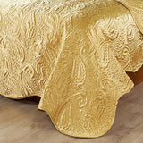 Home Soft Things King Size Quilted Satin Bedspread Set - 3-Piece Luxury Reversible Bed Cover, Silky Soft Shiny & Lightweight Quilt for All Seasons, Embroidered Paisley Design, 108x96 Inches, Gold Home Soft Things