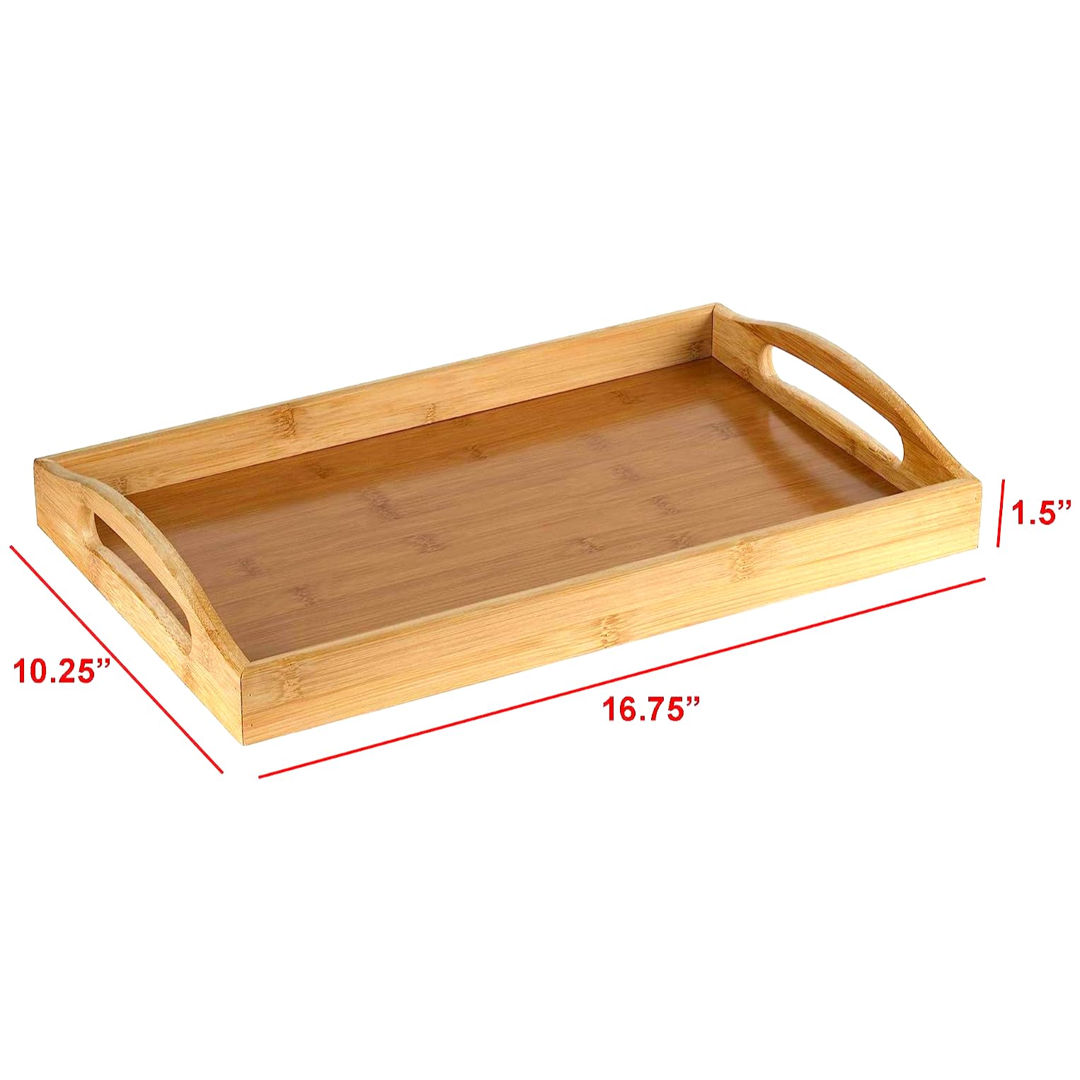 Serving tray bamboo - wooden tray with handles - Great for dinner trays, tea tray, bar tray, breakfast Tray, or any food tray - good for parties or bed tray - WoodArtSupply