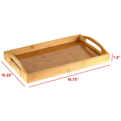 Serving tray bamboo - wooden tray with handles - Great for dinner trays, tea tray, bar tray, breakfast Tray, or any food tray - good for parties or bed tray - WoodArtSupply