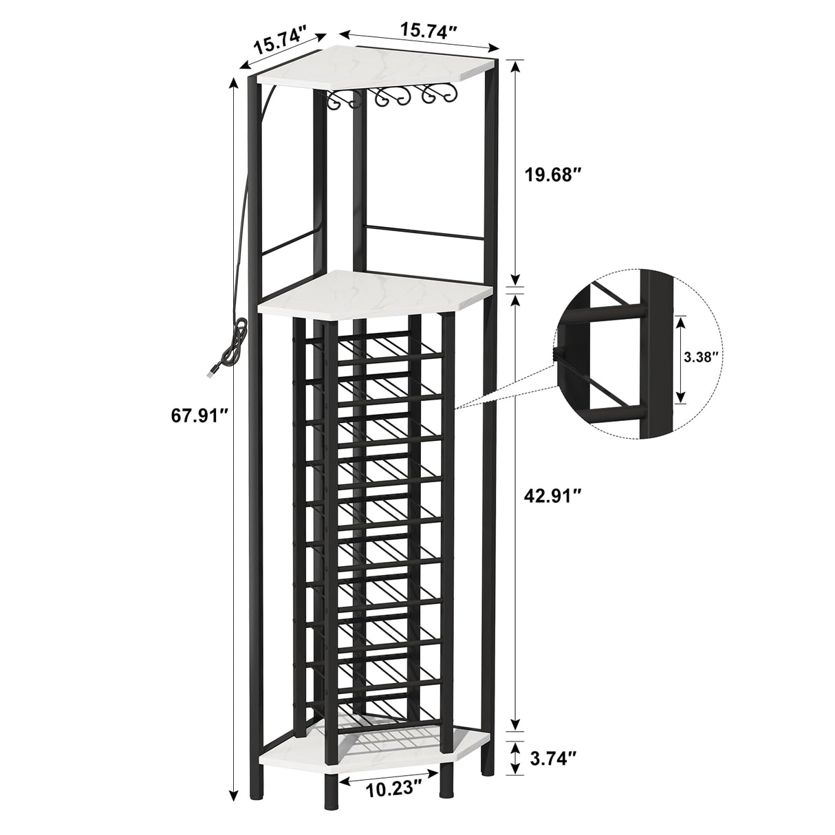 Homeiju Corner Wine Rack with Glass Holder and Led Strip Light, Corner Bar Wine Racks Freestanding Floor, Industrial Corner Bar Cabinet for Kitchen, Dining Room, Living Room or Cellar Homeiju