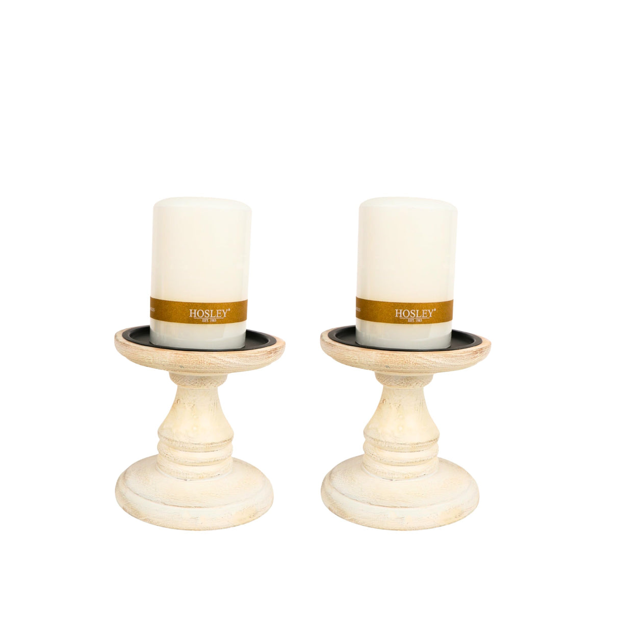 Hosley White 5 Inch High Wooden Pillar Candle Holder Country Style. Ideal Gift for Wedding Party Home Spa Reiki Aromatherapy LED Votive Candle Gardens W1 Hosley