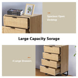 affeivul Mid Century Modern Dresser, 4 Drawer Rattan Dresser for Bedroom Wood, Boho Wooden Rattan Storage Cabinet Side Table with Solid Metal Legs, Tall Skinny Dresser for Closet (Natural) affeivul