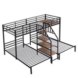 JIJIWANG Twin Triple Bunk Bed for 3 Kids, Metal L-Shaped Bunk Bed Frame with Staircase, No Box Spring Needed, Black JIJIWANG