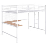 Full Size Loft Bed with Desk and Metal Grid, Metal Loft Bed Full with Safety Guardrails and Ladders, High Loft Bed Frame for Teens, Adults, No Box Spring Needed (Full, White) Harper & Bright Designs